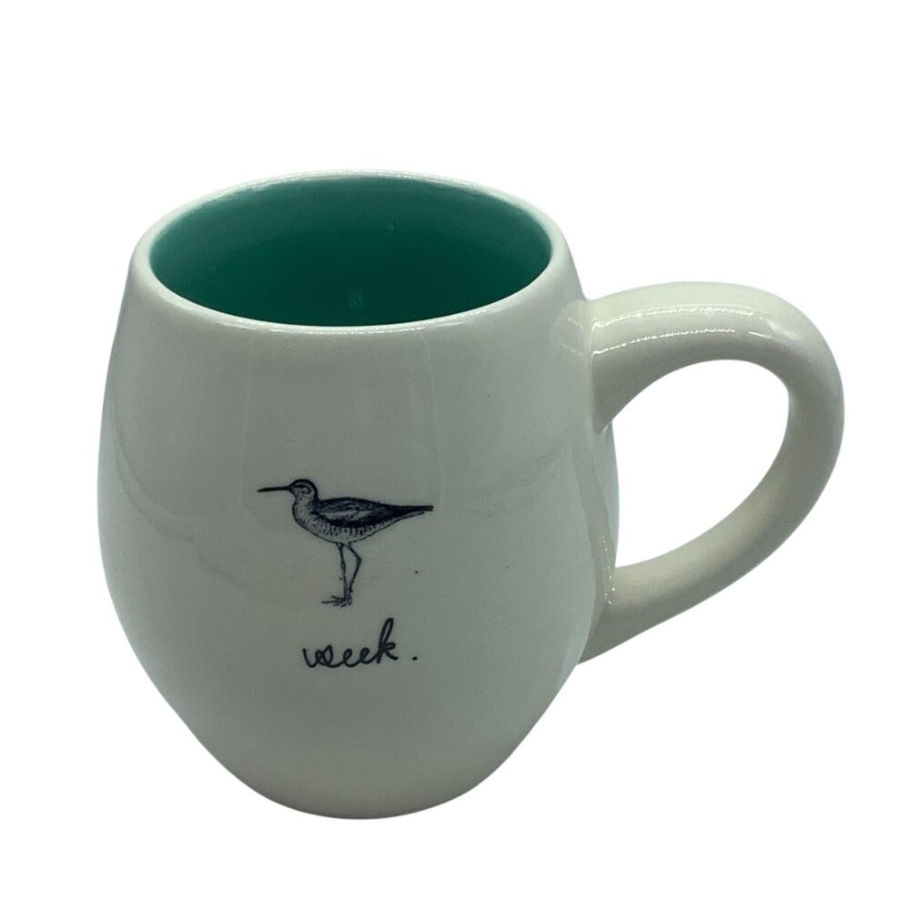 Vtg Rae Dunn Artisan‎ Collection "Seek” Bird Mug White Teal Ceramic 12oz